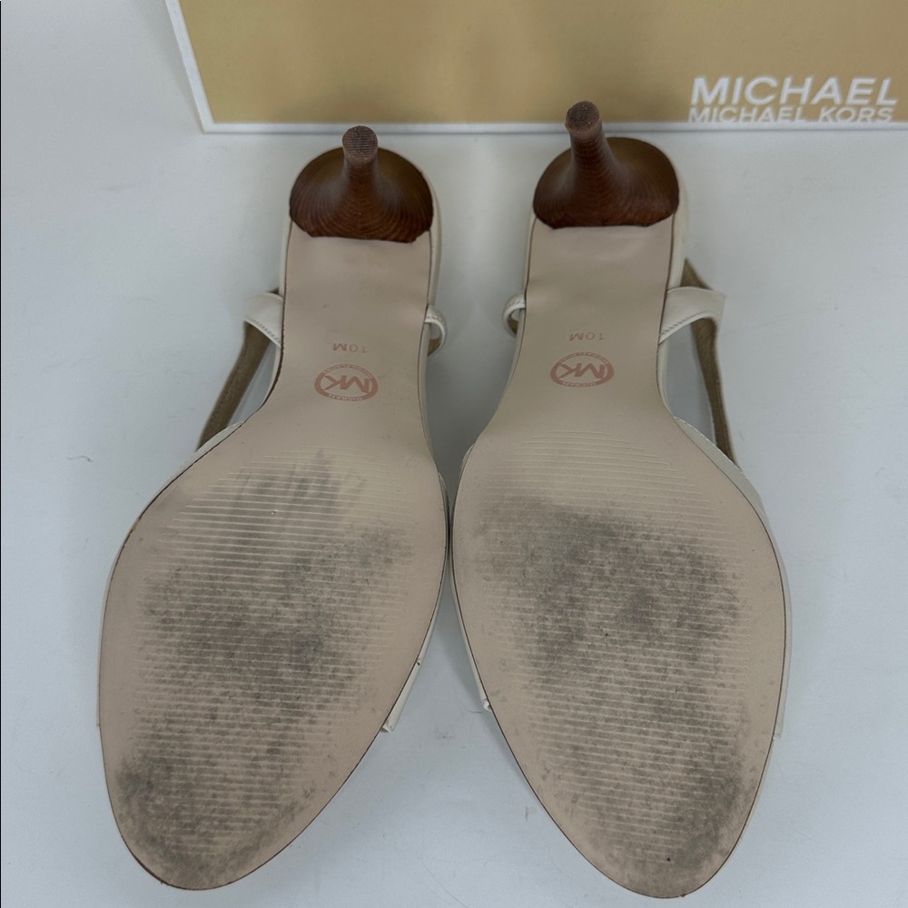 MICHAEL Michael Kors Women's Zoe Sling Peep Toe Heels Size 10M Vanilla Wood Heel - Picture 15 of 15